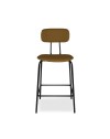 Sgabello Glami con struttura in metallo nero e seduta in pvc effetto cuoio brown
