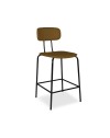Sgabello Glami con struttura in metallo nero e seduta in pvc effetto cuoio brown