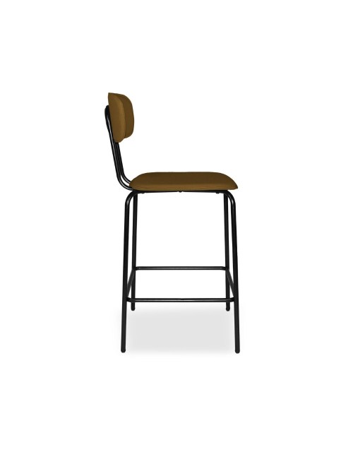 Sgabello Glami con struttura in metallo nero e seduta in pvc effetto cuoio brown