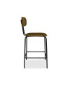 Sgabello Glami con struttura in metallo nero e seduta in pvc effetto cuoio brown