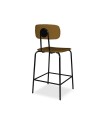 Sgabello Glami con struttura in metallo nero e seduta in pvc effetto cuoio brown