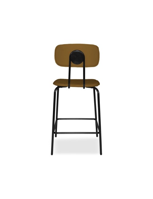 Sgabello Glami con struttura in metallo nero e seduta in pvc effetto cuoio brown