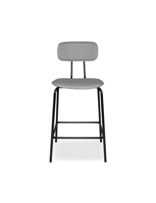 Sgabello Glami con struttura in metallo nero e seduta in pvc effetto cuoio grigio