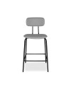 Sgabello Glami con struttura in metallo nero e seduta in pvc effetto cuoio grigio