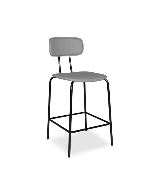 Sgabello Glami con struttura in metallo nero e seduta in pvc effetto cuoio grigio