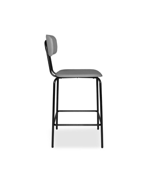 Sgabello Glami con struttura in metallo nero e seduta in pvc effetto cuoio grigio