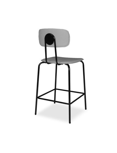 Sgabello Glami con struttura in metallo nero e seduta in pvc effetto cuoio grigio