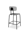 Sgabello Glami con struttura in metallo nero e seduta in pvc effetto cuoio grigio