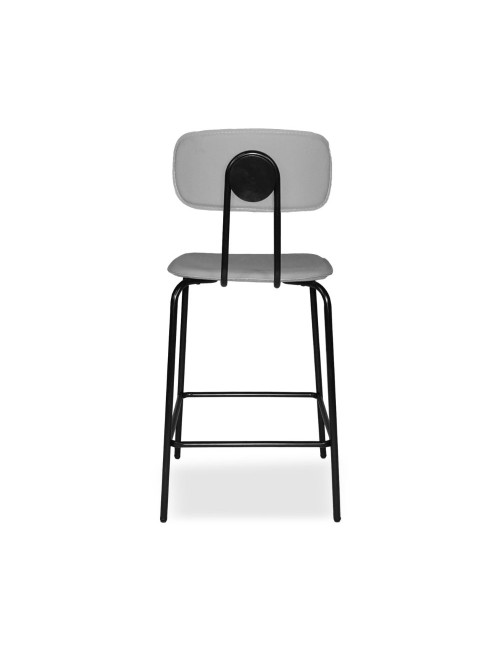 Sgabello Glami con struttura in metallo nero e seduta in pvc effetto cuoio grigio