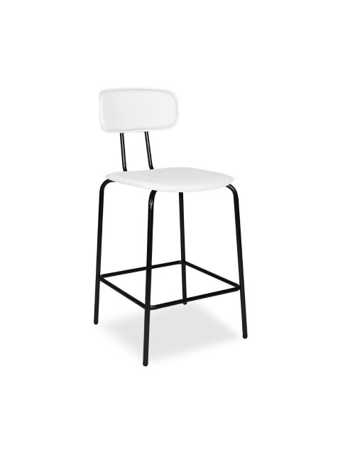 Sgabello Glami con struttura in metallo nero e seduta in pvc effetto cuoio bianco