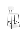 Sgabello Glami con struttura in metallo nero e seduta in pvc effetto cuoio bianco