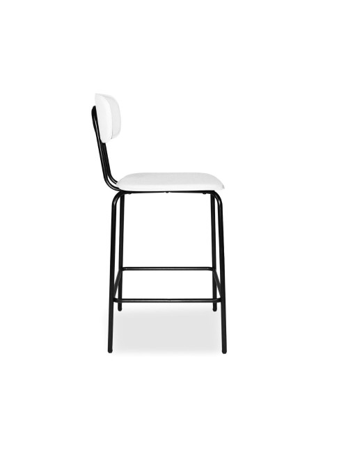 Sgabello Glami con struttura in metallo nero e seduta in pvc effetto cuoio bianco