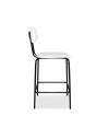 Sgabello Glami con struttura in metallo nero e seduta in pvc effetto cuoio bianco