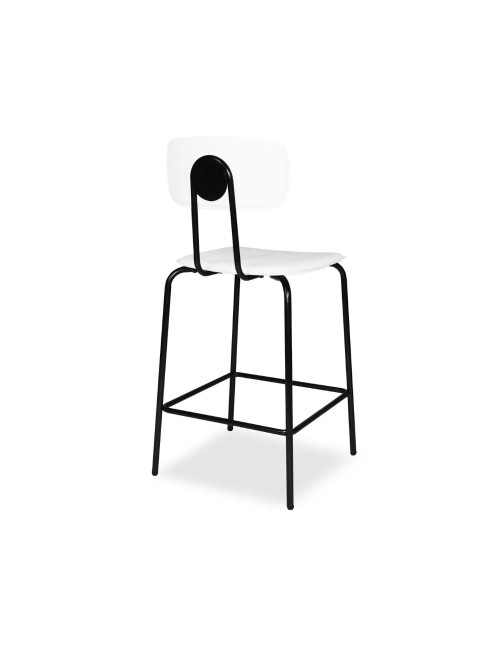 Sgabello Glami con struttura in metallo nero e seduta in pvc effetto cuoio bianco