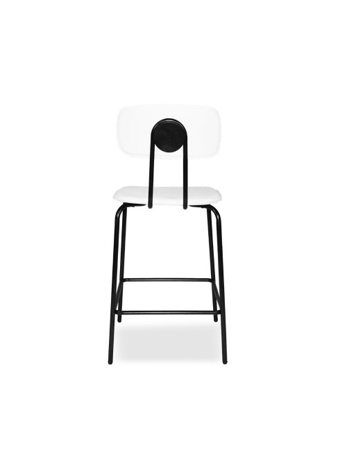 Sgabello Glami con struttura in metallo nero e seduta in pvc effetto cuoio bianco