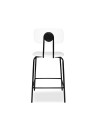 Sgabello Glami con struttura in metallo nero e seduta in pvc effetto cuoio bianco