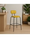 Sgabello Glami con struttura in metallo nero e seduta in pvc effetto cuoio giallo