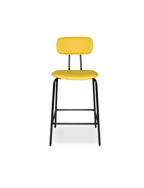 Sgabello Glami con struttura in metallo nero e seduta in pvc effetto cuoio giallo
