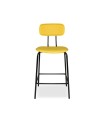 Sgabello Glami con struttura in metallo nero e seduta in pvc effetto cuoio giallo