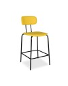 Sgabello Glami con struttura in metallo nero e seduta in pvc effetto cuoio giallo