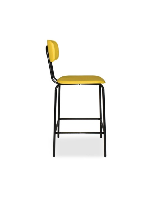 Sgabello Glami con struttura in metallo nero e seduta in pvc effetto cuoio giallo