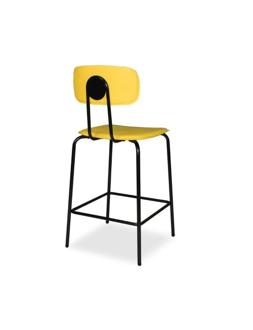 Sgabello Glami con struttura in metallo nero e seduta in pvc effetto cuoio giallo