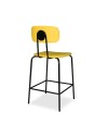 Sgabello Glami con struttura in metallo nero e seduta in pvc effetto cuoio giallo