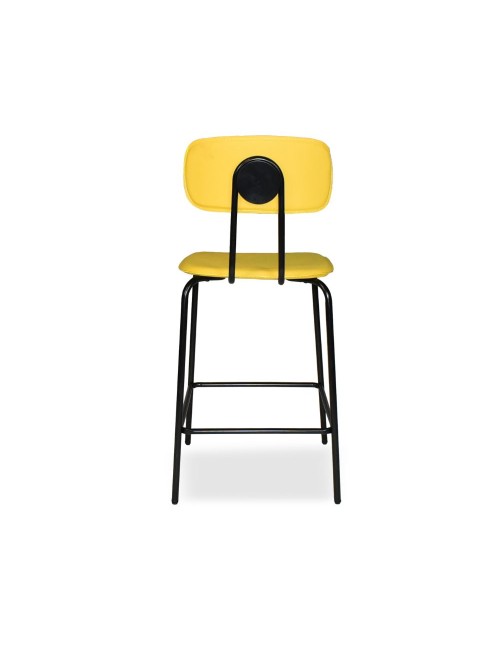Sgabello Glami con struttura in metallo nero e seduta in pvc effetto cuoio giallo
