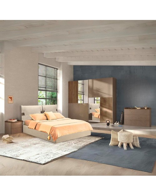 Camera da letto Quinn con letto contenitore colore bronzo e noce mercure