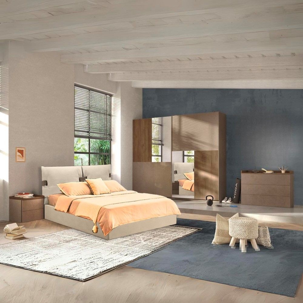 Camera da letto Quinn con letto contenitore colore bronzo e noce mercure