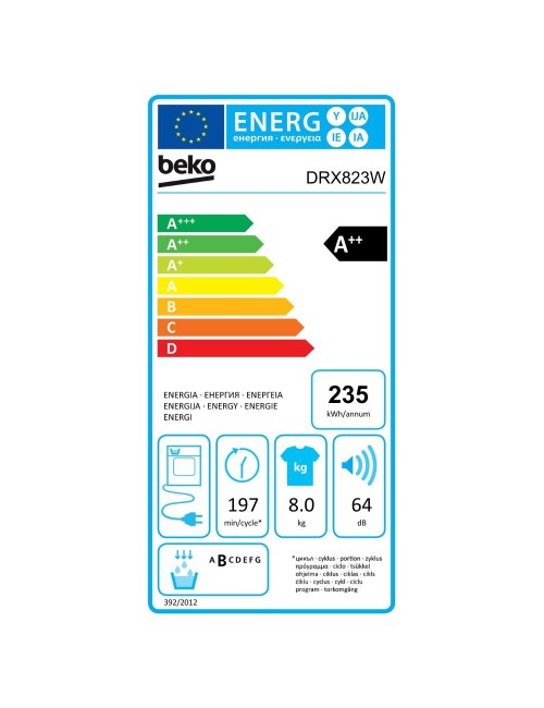 Asciugatrice Beko DRX823W 8 kg pompa di calore bianco classe A++