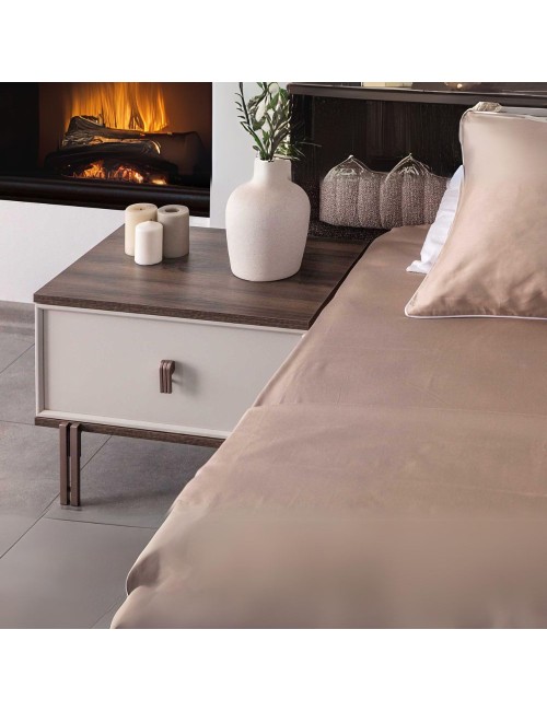 Camera da letto Merlin noce mozambik spatolato armadio 6 ante e letto contenitore