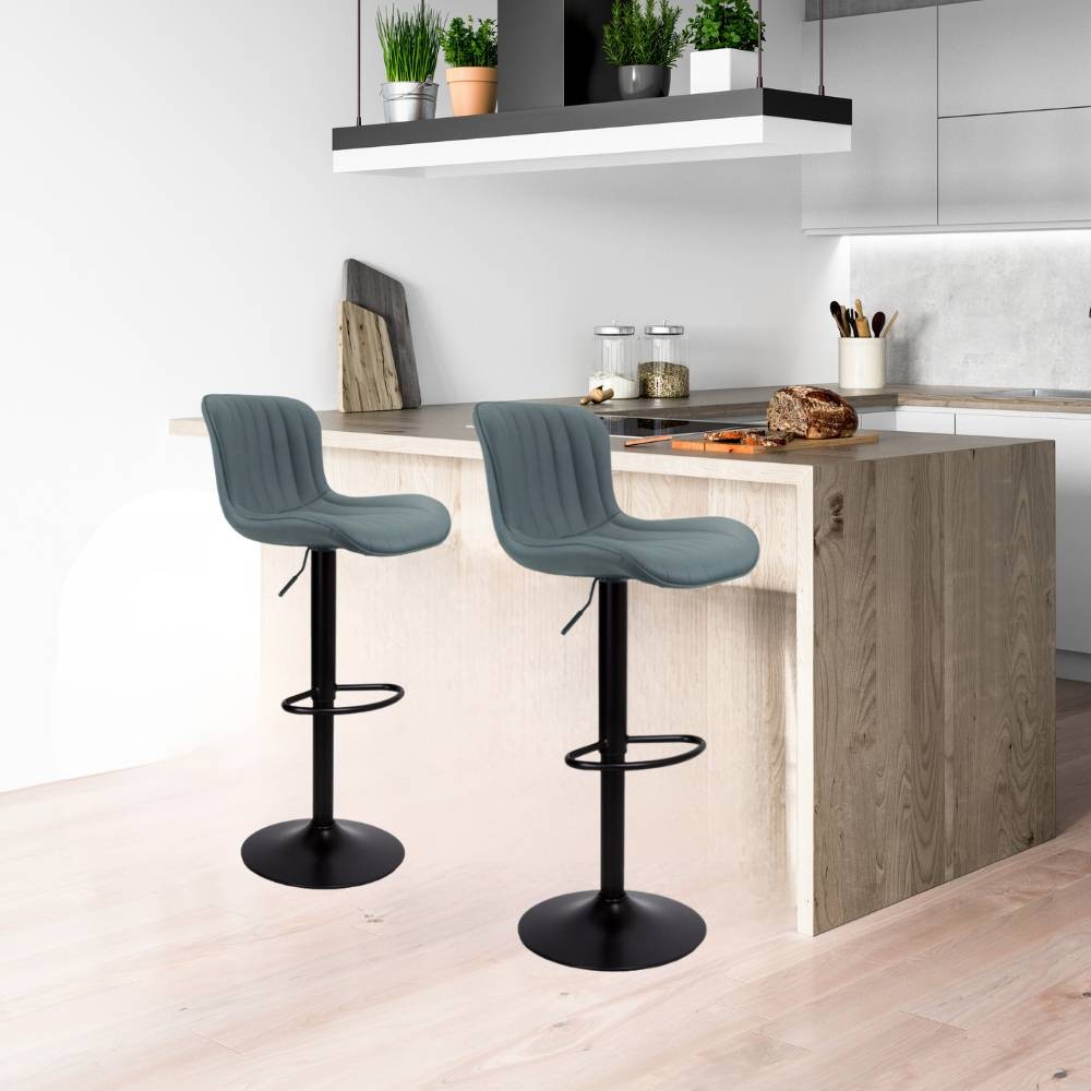 Sgabello regolabile con seduta in ecopelle grigio e base in metallo nero Snas