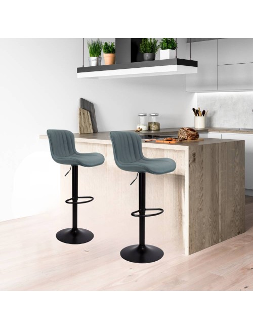 Sgabello regolabile con seduta in ecopelle grigio e base in metallo nero Snas