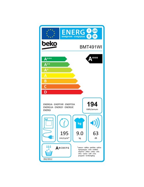 Asciugatrice Beko BMT491WI 9 kg. inverter pompa di calore colore bianco classe A+++