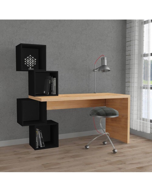 Scrivania con libreria Balance 153,5x60x140 colore rovere e nero
