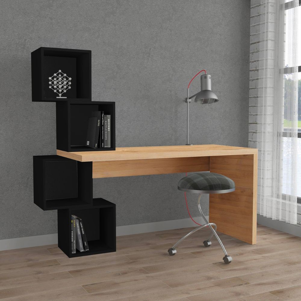 Scrivania con libreria Balance 153,5x60x140 colore rovere e nero