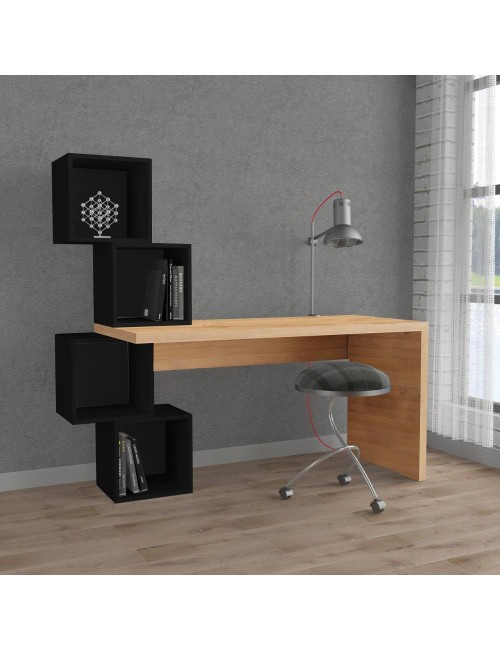 Scrivania con libreria Balance 153,5x60x140 colore rovere e nero