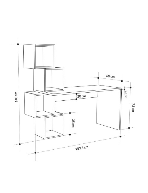 Scrivania con libreria Balance 153,5x60x140 colore rovere e nero