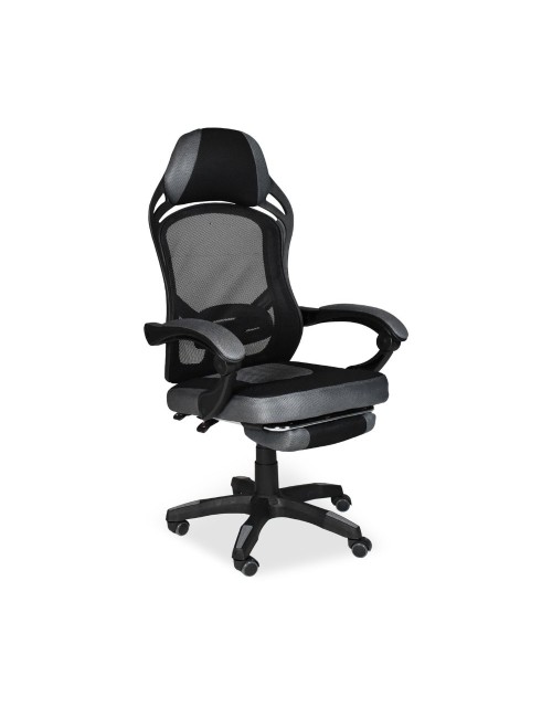 Sedia gaming Gandi con poggiapiedi estensibile e schienale in rete nero