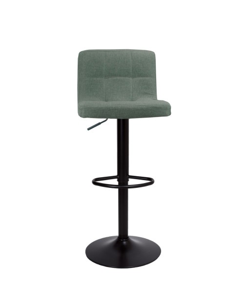 Sgabello regolabile con seduta in tessuto verde e base in metallo nero opaco Mosva