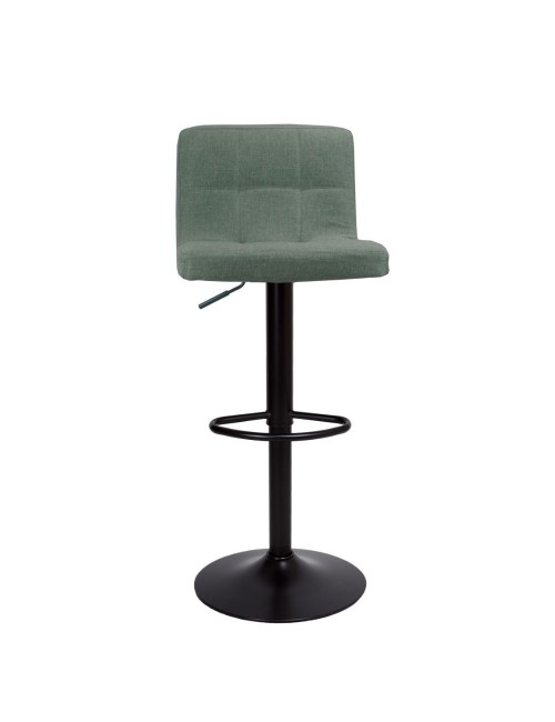Sgabello regolabile con seduta in tessuto verde e base in metallo nero opaco Mosva