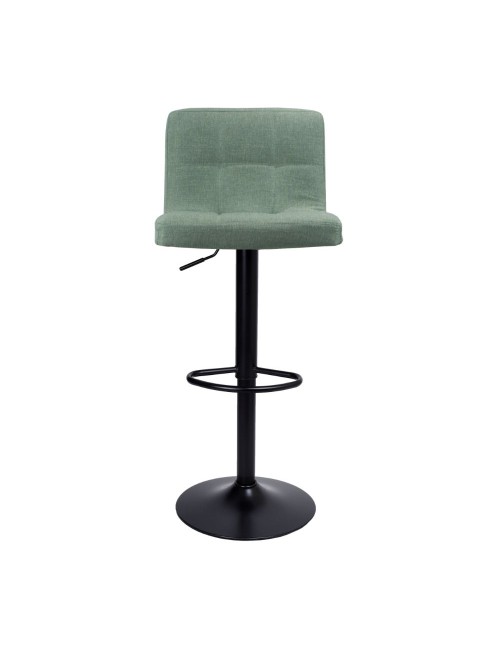 Sgabello regolabile con seduta in tessuto verde e base in metallo nero opaco Mosva
