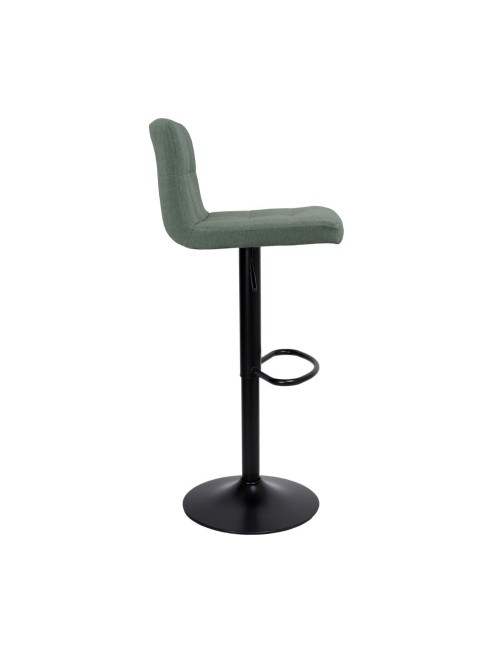 Sgabello regolabile con seduta in tessuto verde e base in metallo nero opaco Mosva