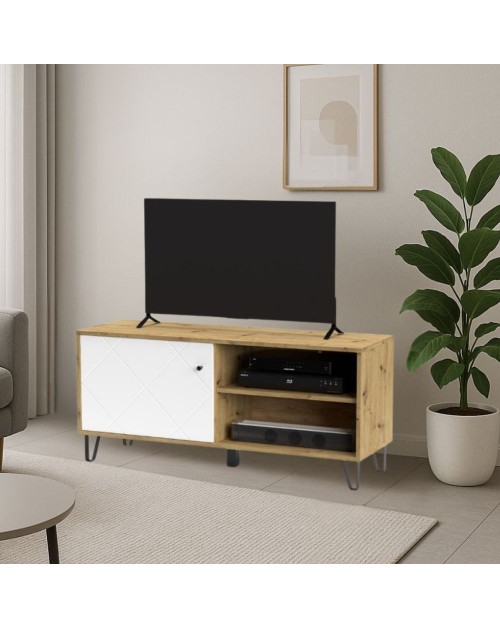 Mobile porta Tv 1 anta e vano a giorno BolloBO01B 123x40x55H colore rovere bianco