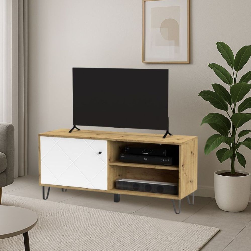 Mobile porta Tv 1 anta e vano a giorno BolloBO01B 123x40x55H colore rovere bianco