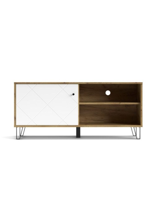 Mobile porta Tv 1 anta e vano a giorno BolloBO01B 123x40x55H colore rovere bianco