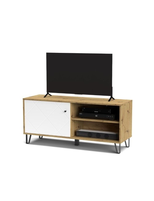 Mobile porta Tv 1 anta e vano a giorno BolloBO01B 123x40x55H colore rovere bianco