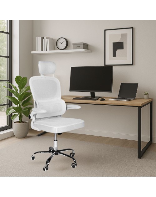 Poltrona ufficio ergonomica con ruote Vibes in rete bianca con base cromata