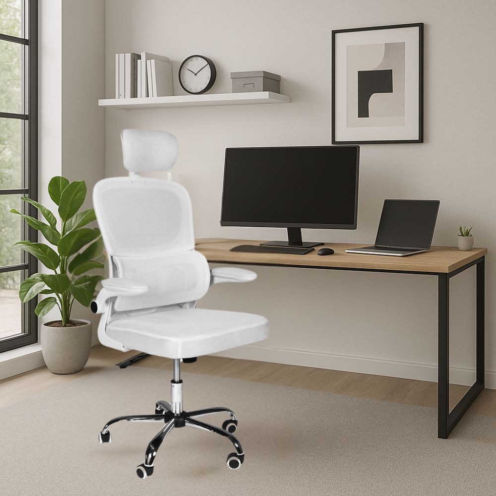 Poltrona ufficio ergonomica con ruote Vibes in rete bianca con base cromata